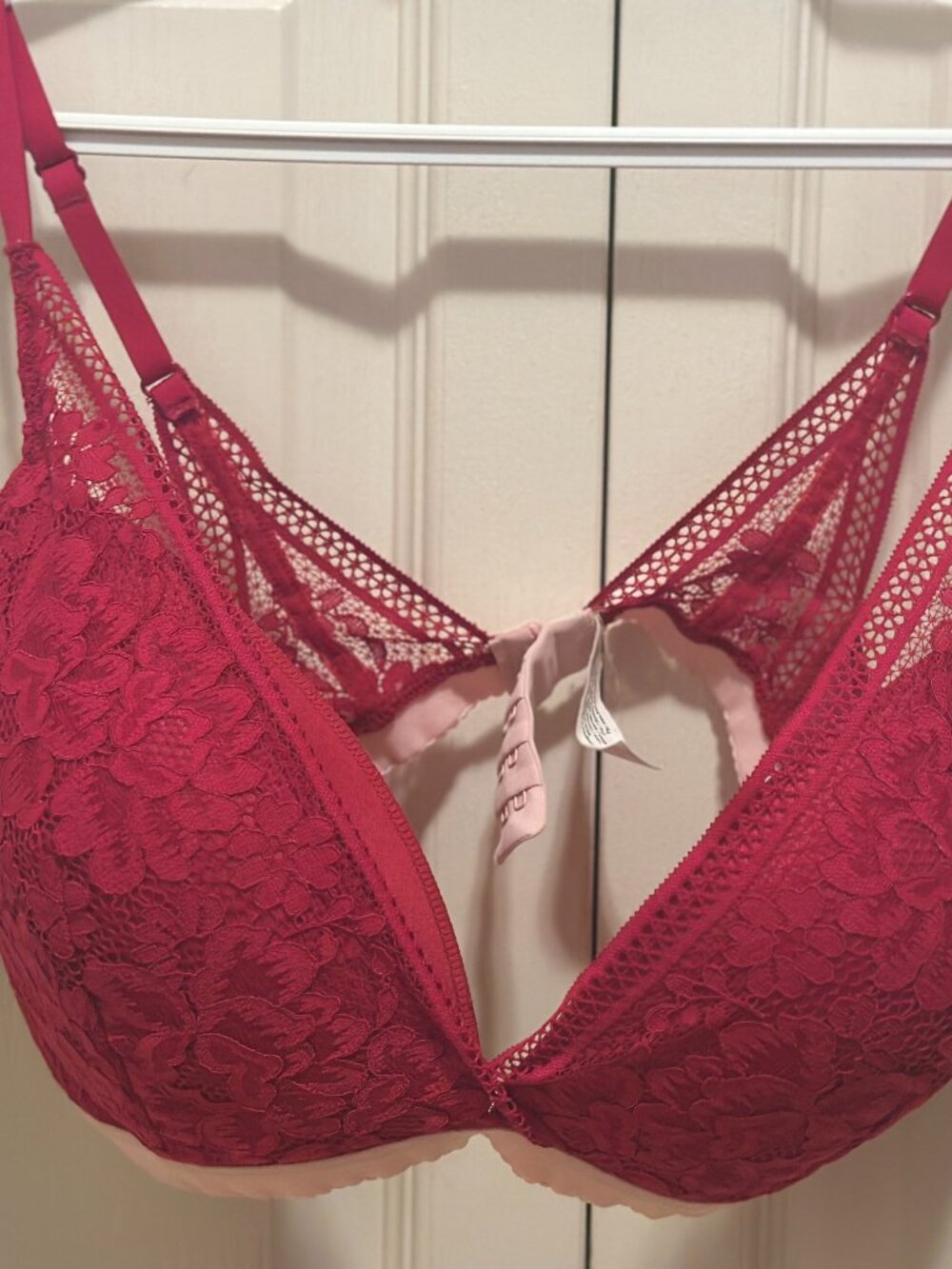 Knix Lace Deep-V Bra Sz XL in Pomegranate